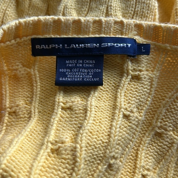 Polo Ralph Lauren Cable-Knit Cotton VNeck Sweater Yellow Pony Purple Sz L - Picture 8 of 11